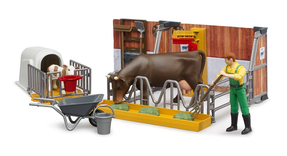 Bruder Bworld Cow and Calf Barn with Farmer