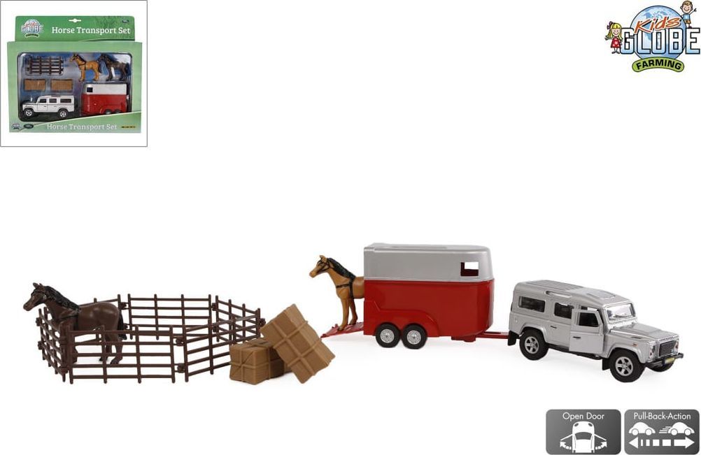 Land Rover avec remorque à chevaux et accessoires
