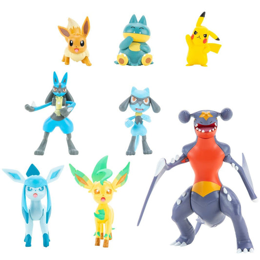 Pokémon Battle Figure 8-Pack – Pikachu, Riolu, Munchlax, Eevee, Lucario, Leafeon, Glaceon, Garchomp
