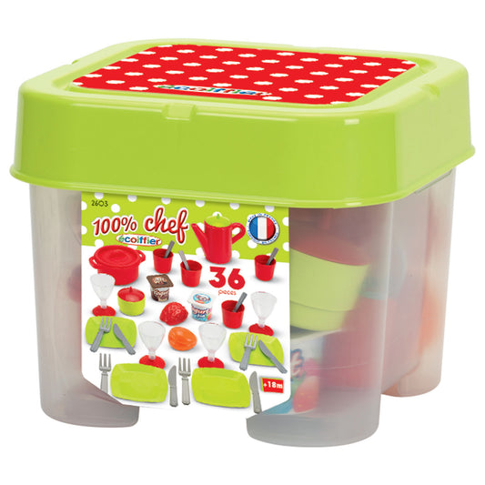 Ecoiffier 100% Chef Dinnerware in Storage Box – 36 Pieces