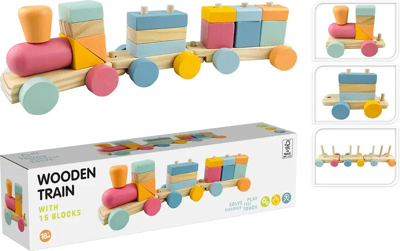 Houten Trein met 15 Blokken