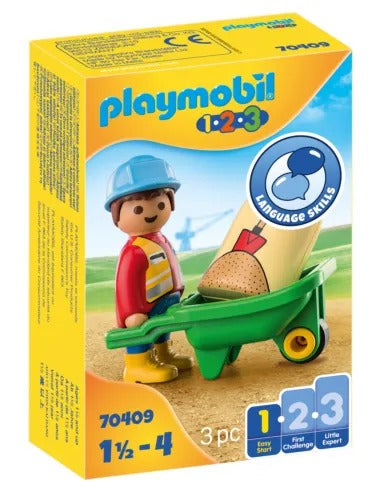 Playmobil 1.2.3 Construction Worker with Wheelbarrow 70409