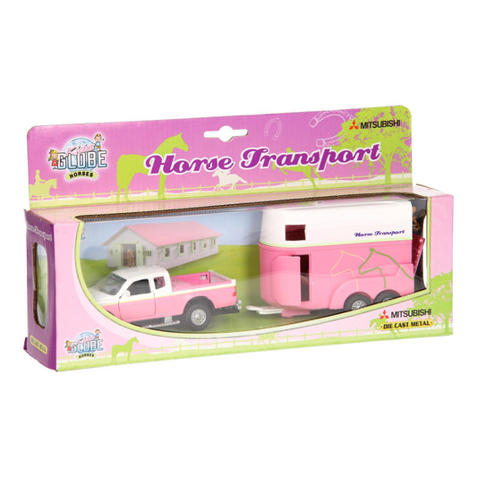 Kids Globe Die-cast Car with Horse Trailer Pink, 1:32